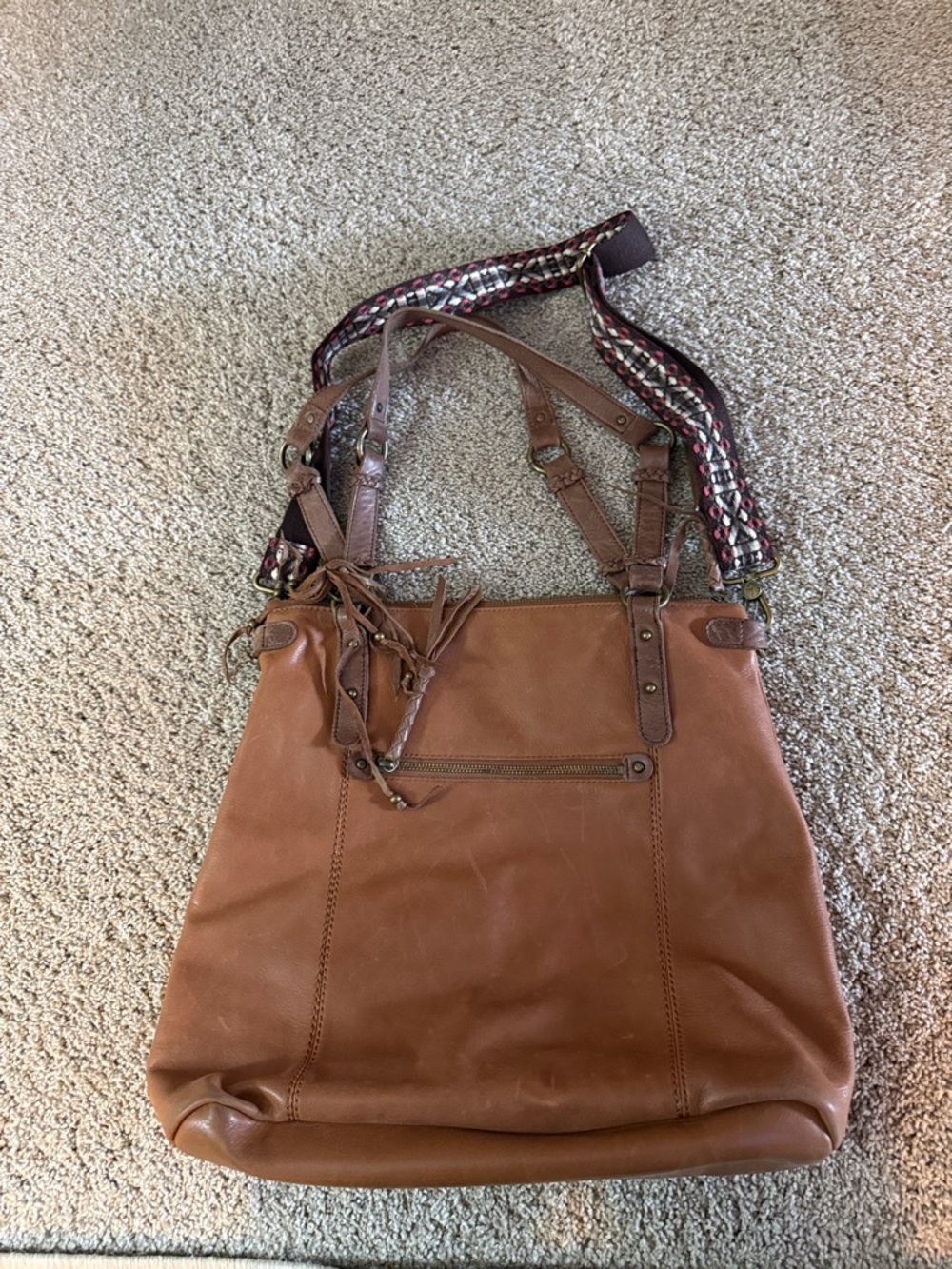 The Sak Brown Leather Messenger Tote with Braided Strap